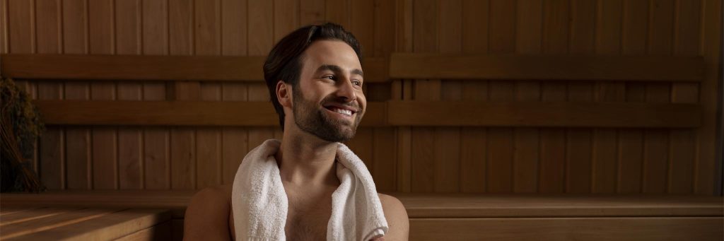 man relaxing at Treadwell's infrared sauna